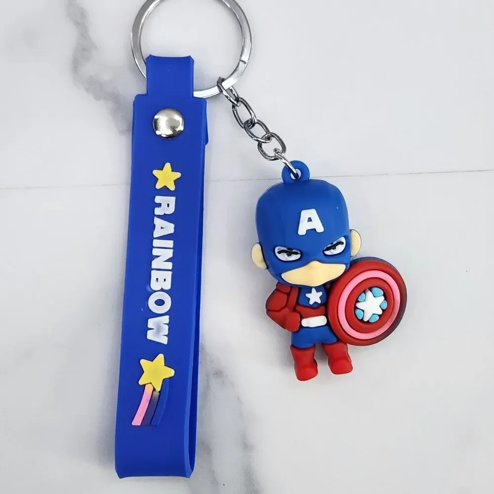 NEW Marvel Captain America Figure Keychain PVC Figure Strap Key Ring Bag Charm